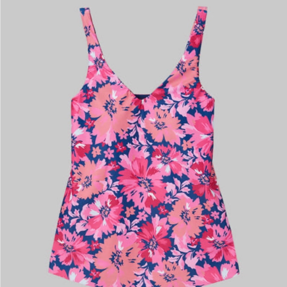 Floral Pink/pink Tankini, Blue/ pink swim skort w/pockets, Blue ruched One Piece